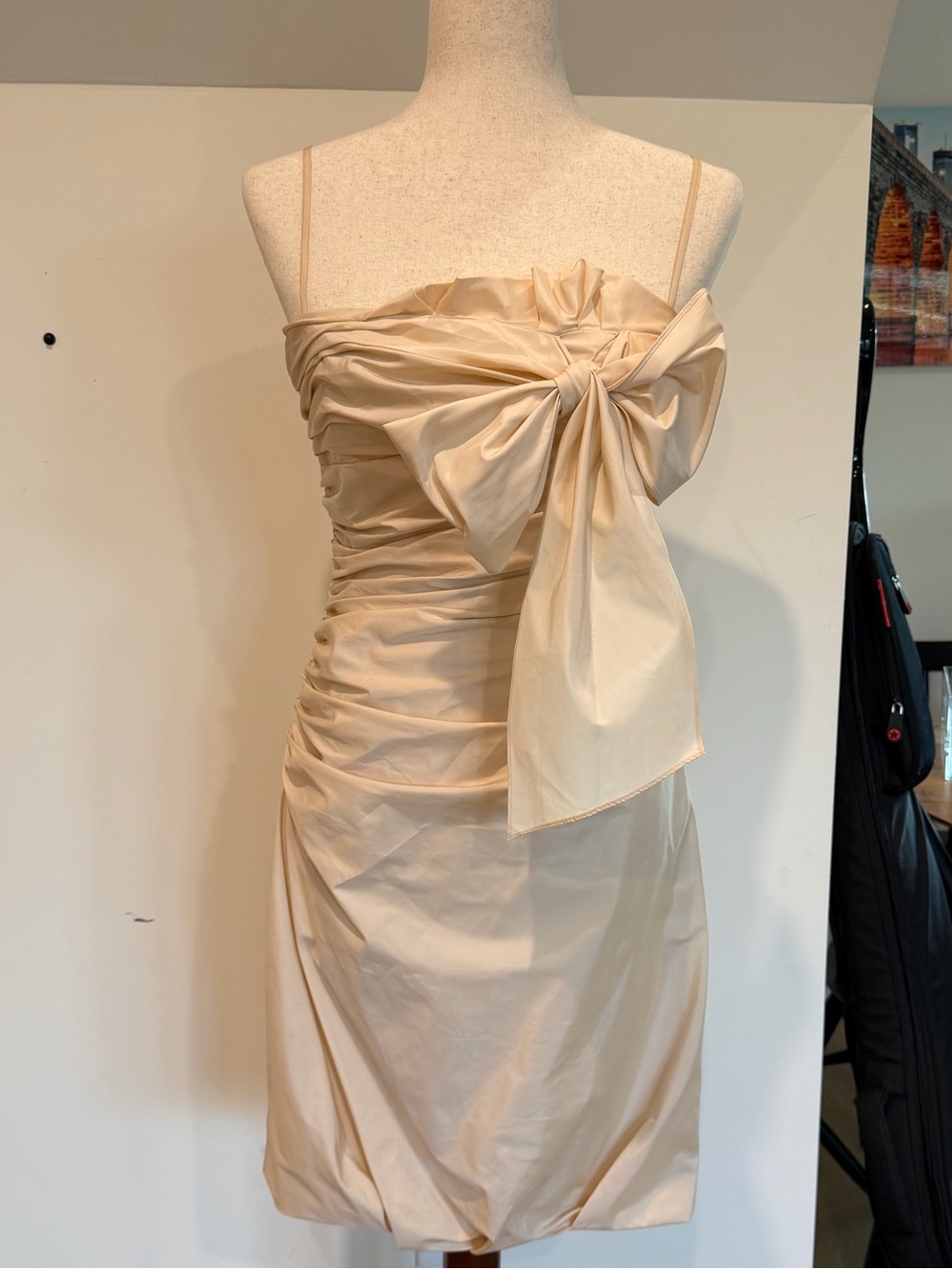 BCBGMaxAzria Strapless Champagne Bow-Detail Cocktail Dress
